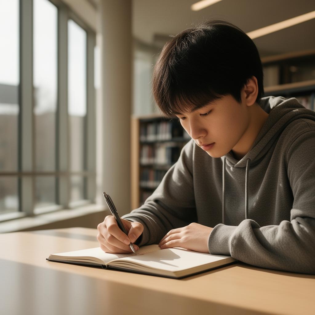 Student writing in a notebook